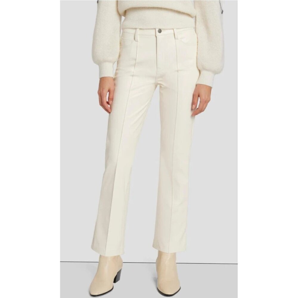 7 For All Mankind Pants Womens M Cream High Waist Slim Kick Flare Faux Leather